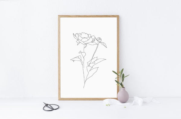 LOVELY POSTERS | PEONY LEAVES ONE BUD PRINT | A3 アートプリント/ポスター【北欧 シンプル おしゃれ】