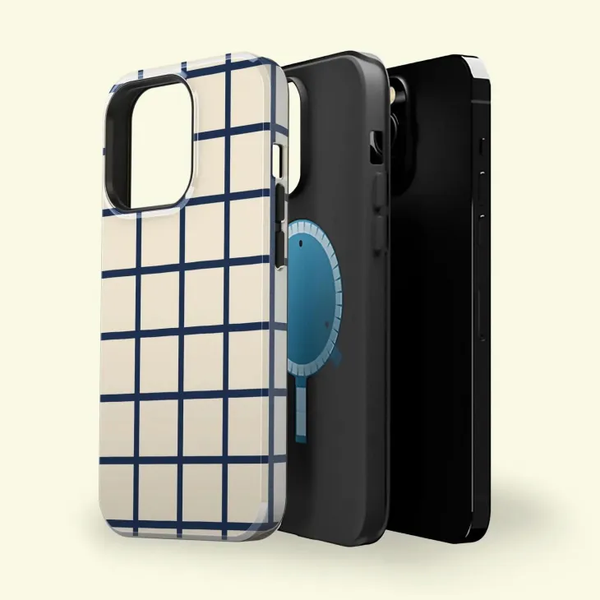CASE-FACE | Plaid Navy & Cream MagSafe iPhoneケース (iPhone 16/16 pro/16 pro max/15)