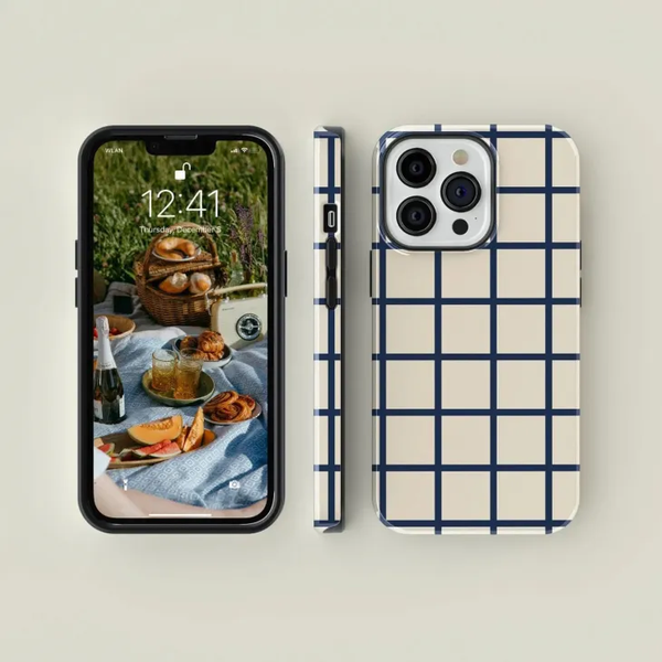 CASE-FACE | Plaid Navy & Cream MagSafe iPhoneケース (iPhone 16/16 pro/16 pro max/15)