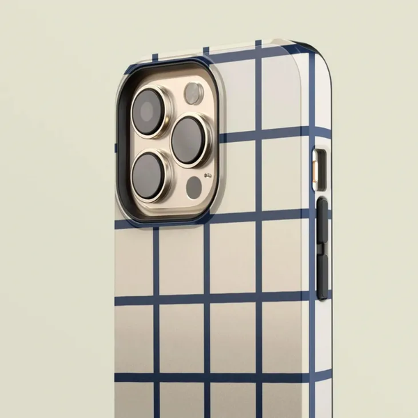 CASE-FACE | Plaid Navy & Cream MagSafe iPhoneケース (iPhone 16/16 pro/16 pro max/15)