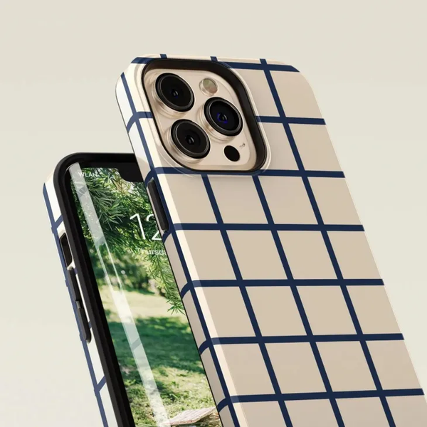 CASE-FACE | Plaid Navy & Cream MagSafe iPhoneケース (iPhone 16/16 pro/16 pro max/15)
