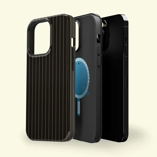 CASE-FACE | Pinstriped Black & Cream MagSafe iPhoneケース (iPhone 16/16 pro/16 pro max/15)