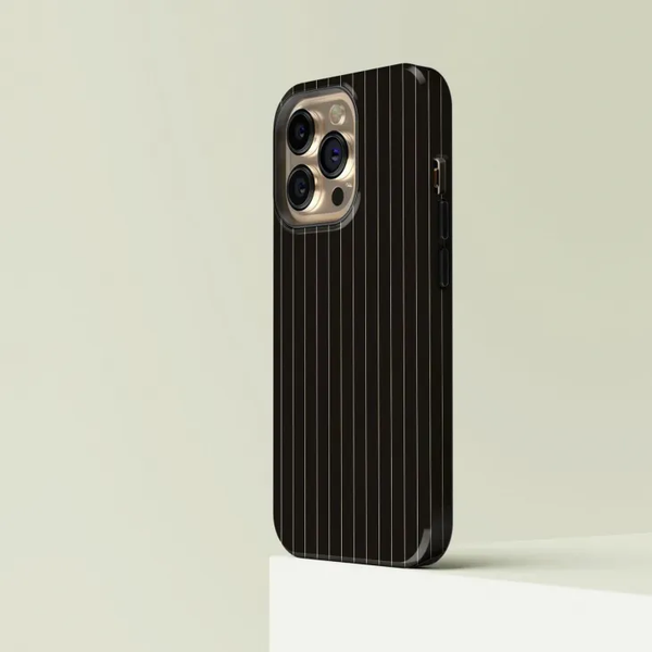 CASE-FACE | Pinstriped Black & Cream MagSafe iPhoneケース (iPhone 16/16 pro/16 pro max/15)