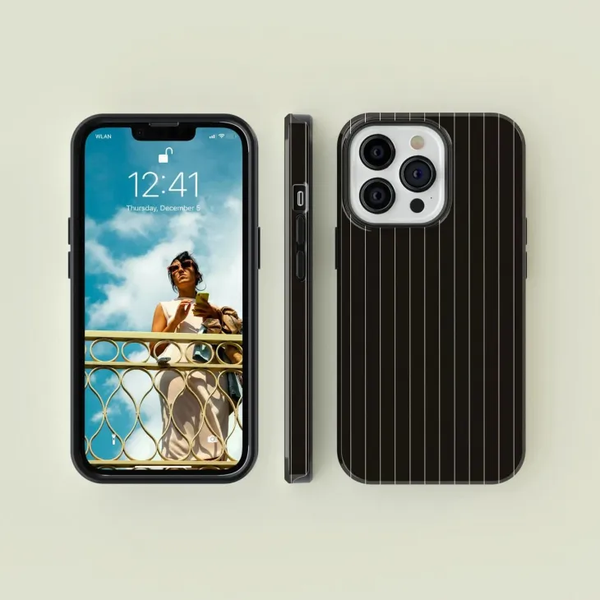 CASE-FACE | Pinstriped Black & Cream MagSafe iPhoneケース (iPhone 16/16 pro/16 pro max/15)