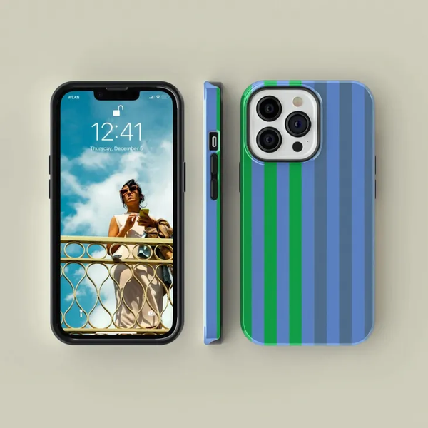 CASE-FACE | Two Tone Blue & Green Striped MagSafe iPhoneケース