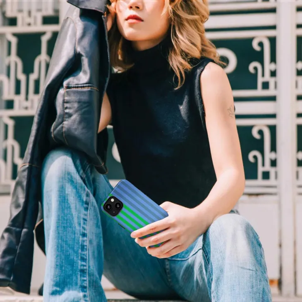 CASE-FACE | Two Tone Blue & Green Striped MagSafe iPhoneケース
