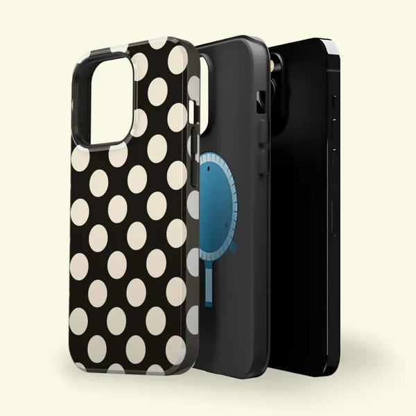 CASE-FACE | Polka-dotted Black with Cream MagSafe iPhoneケース