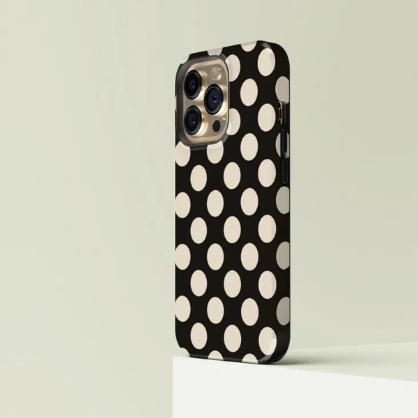 CASE-FACE | Polka-dotted Black with Cream MagSafe iPhoneケース