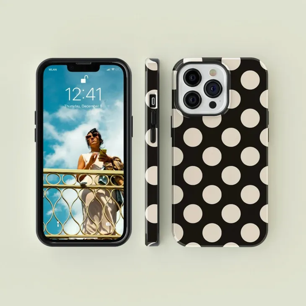 CASE-FACE | Polka-dotted Black with Cream MagSafe iPhoneケース