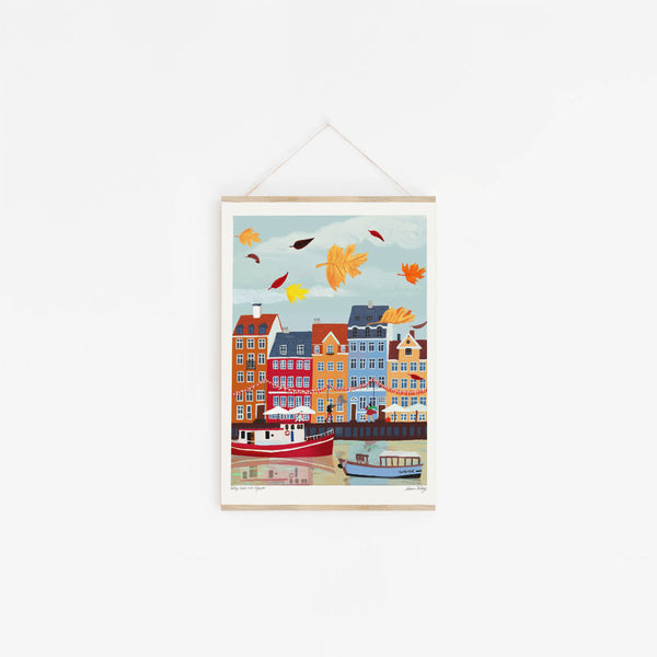 Emma Forsberg | Falling Leaves Over Nyhavn | アートプリント/アートポスター 北欧 デンマーク 風景