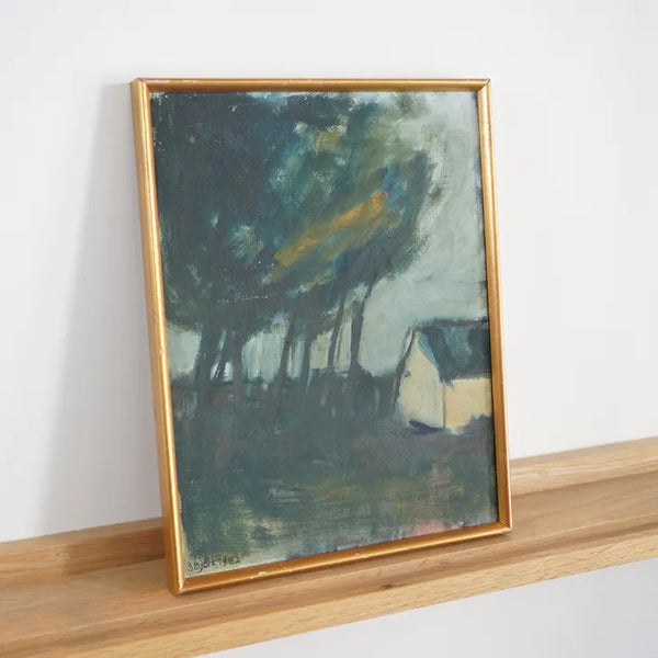 SVEN BJORK (スヴェン・ビョーク) | Trees and House | Oil painting 油絵 北欧 スウェーデン ミッドセンチュリー MDC