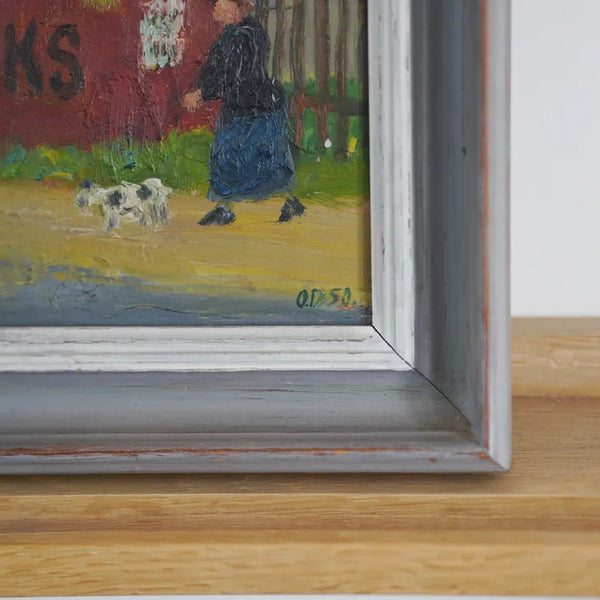 OTTO DELEURAN (オットー・デルーラン) | Woman Walking Her Dog | Oil painting 油絵 北欧 デンマーク ミッドセンチュリー MDC