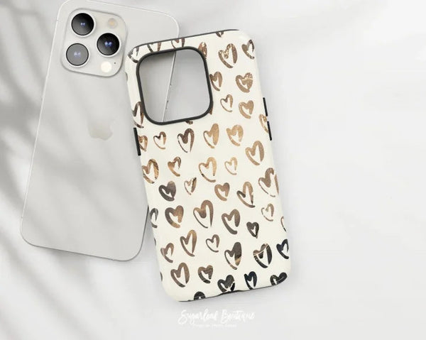 SUGARLOAF GRAPHICS | BEIGE & COPPER HEART | MagSafe iPhoneケース (iPhone 16/16 pro/16 pro max/15)