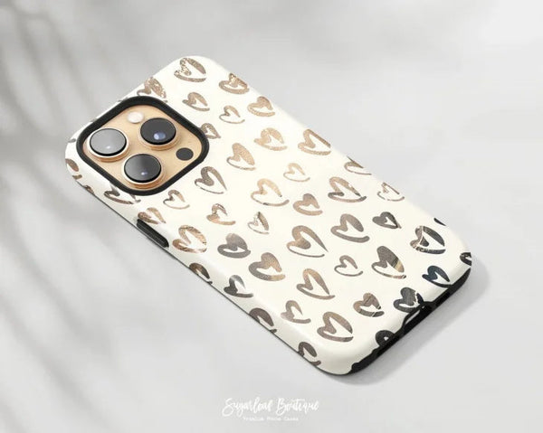 SUGARLOAF GRAPHICS | BEIGE & COPPER HEART | MagSafe iPhoneケース (iPhone 16/16 pro/16 pro max/15)