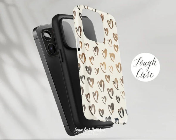 SUGARLOAF GRAPHICS | BEIGE & COPPER HEART | MagSafe iPhoneケース (iPhone 16/16 pro/16 pro max/15)