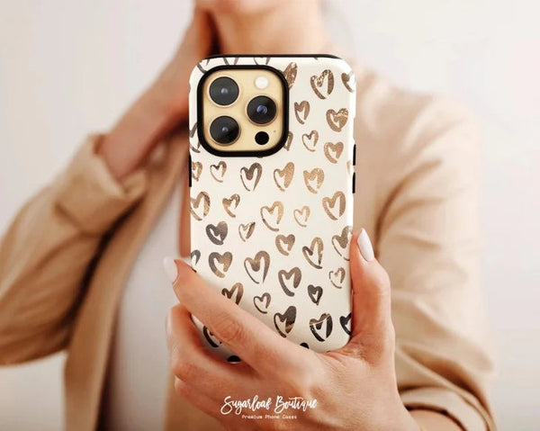 SUGARLOAF GRAPHICS | BEIGE & COPPER HEART | MagSafe iPhoneケース (iPhone 16/16 pro/16 pro max/15)