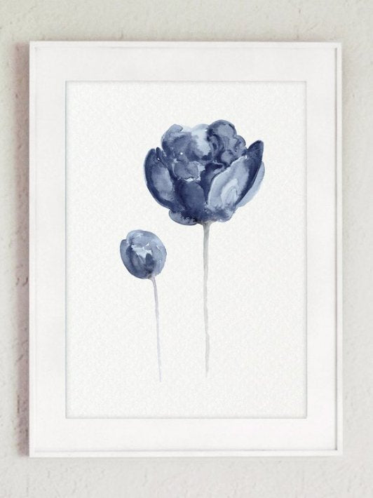 COLOR WATERCOLOR | Peony Watercolour Navy Flower #2 | A4 アートプリント/ポスター