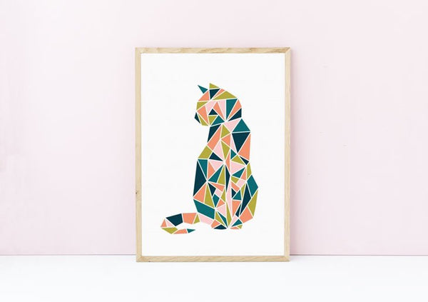 LOVELY POSTERS | GEOMETRIC CAT PRINT | A3 アートプリント/ポスター【北欧 シンプル おしゃれ】