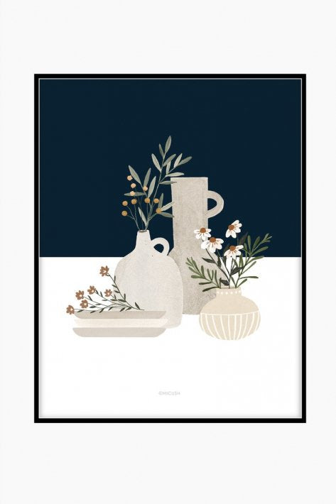 MICUSH | POTTERY AND FLOWERS ART PRINT (dark blue) (AP119) | アートプリント/ポスター (30x40cm)