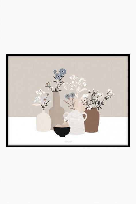 MICUSH | POTTERY AND FLOWERS PRINT (light brown) (AP130) | アートプリント/ポスター (30x40cm)