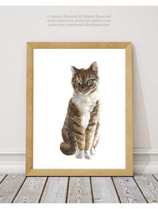 COLOR WATERCOLOR | Tabby Domestic Cat Print | A4 アートプリント/ポスター