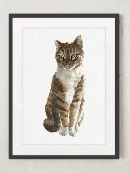 COLOR WATERCOLOR | Tabby Domestic Cat Print | A4 アートプリント/ポスター