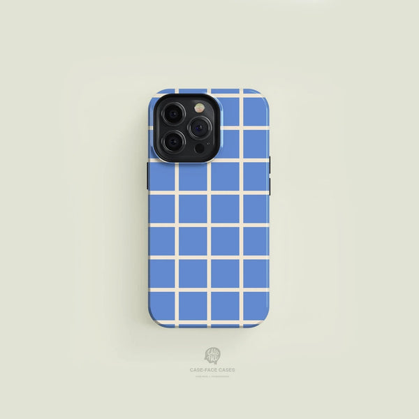 CASE-FACE | Plaid Cream on Blue MagSafe iPhoneケース (iPhone 16/16 pro/16 pro max/15) アイフォン