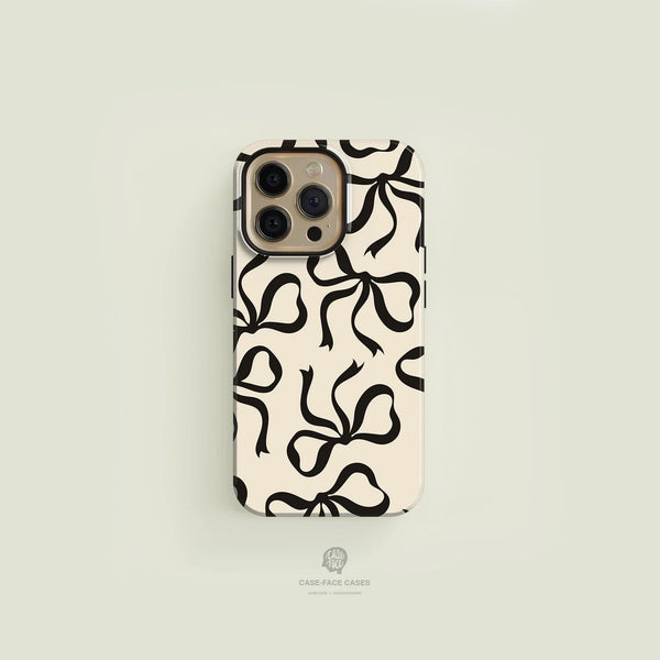 CASE-FACE | Black Bows on Cream MagSafe iPhoneケース (iPhone 16/16 pro/16 pro max/15) アイフォン