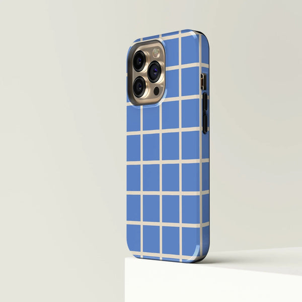 CASE-FACE | Plaid Cream on Blue MagSafe iPhoneケース (iPhone 16/16 pro/16 pro max/15) アイフォン