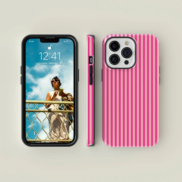 CASE-FACE | Striped Pink on Pink MagSafe iPhoneケース (iPhone 16/16 pro/16 pro max/15) アイフォン