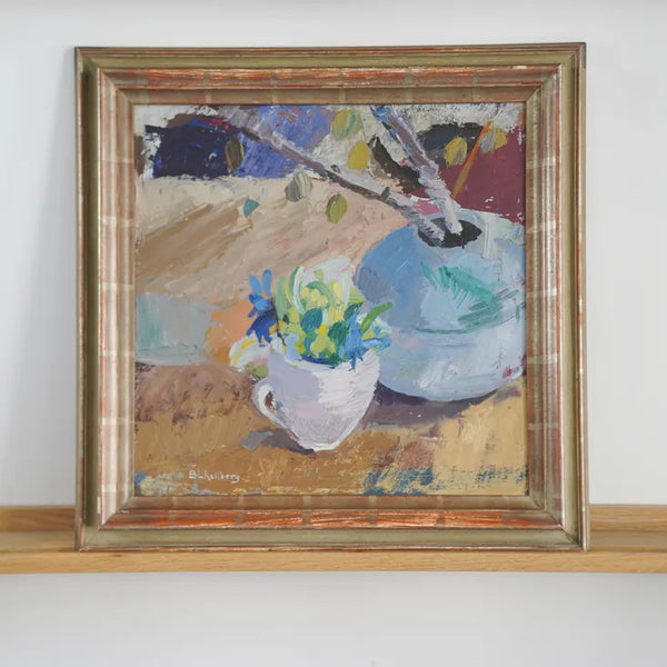 Unknown (作者不詳) | Teacup and Silver Birch | Oil painting 油絵 北欧 スウェーデン ミッドセンチュリー MDC