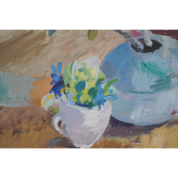 Unknown (作者不詳) | Teacup and Silver Birch | Oil painting 油絵 北欧 スウェーデン ミッドセンチュリー MDC