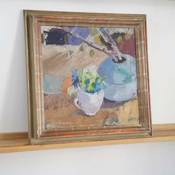 Unknown (作者不詳) | Teacup and Silver Birch | Oil painting 油絵 北欧 スウェーデン ミッドセンチュリー MDC