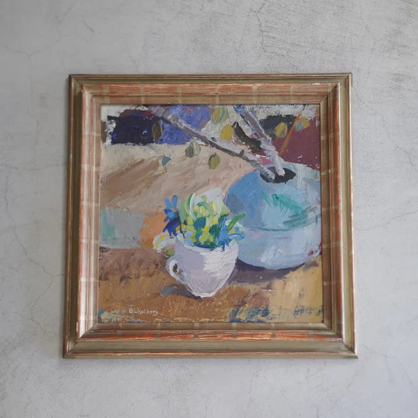 Unknown (作者不詳) | Teacup and Silver Birch | Oil painting 油絵 北欧 スウェーデン ミッドセンチュリー MDC