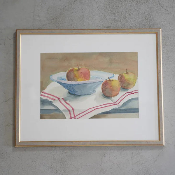 Unknown (作者不詳) | Apples in Bowl | Watercolour 水彩画 北欧 スウェーデン ミッドセンチュリー MDC