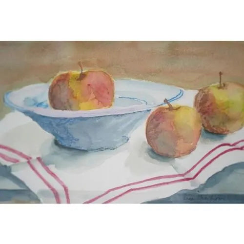Unknown (作者不詳) | Apples in Bowl | Watercolour 水彩画 北欧 スウェーデン ミッドセンチュリー MDC