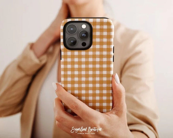 SUGARLOAF GRAPHICS | PUMPKIN ORANGE CHECKRED | MagSafe iPhoneケース (iPhone 16/16 pro/16 pro max/15)